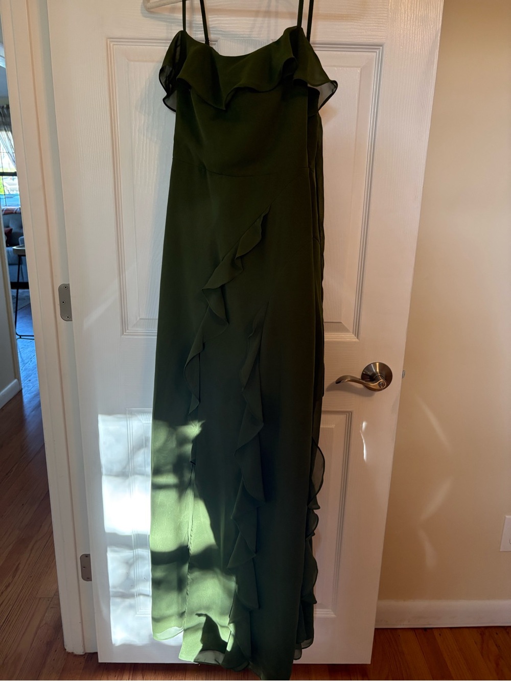 Olive Green Ruffle Slip Prom/Bridesmaid Dress - Women